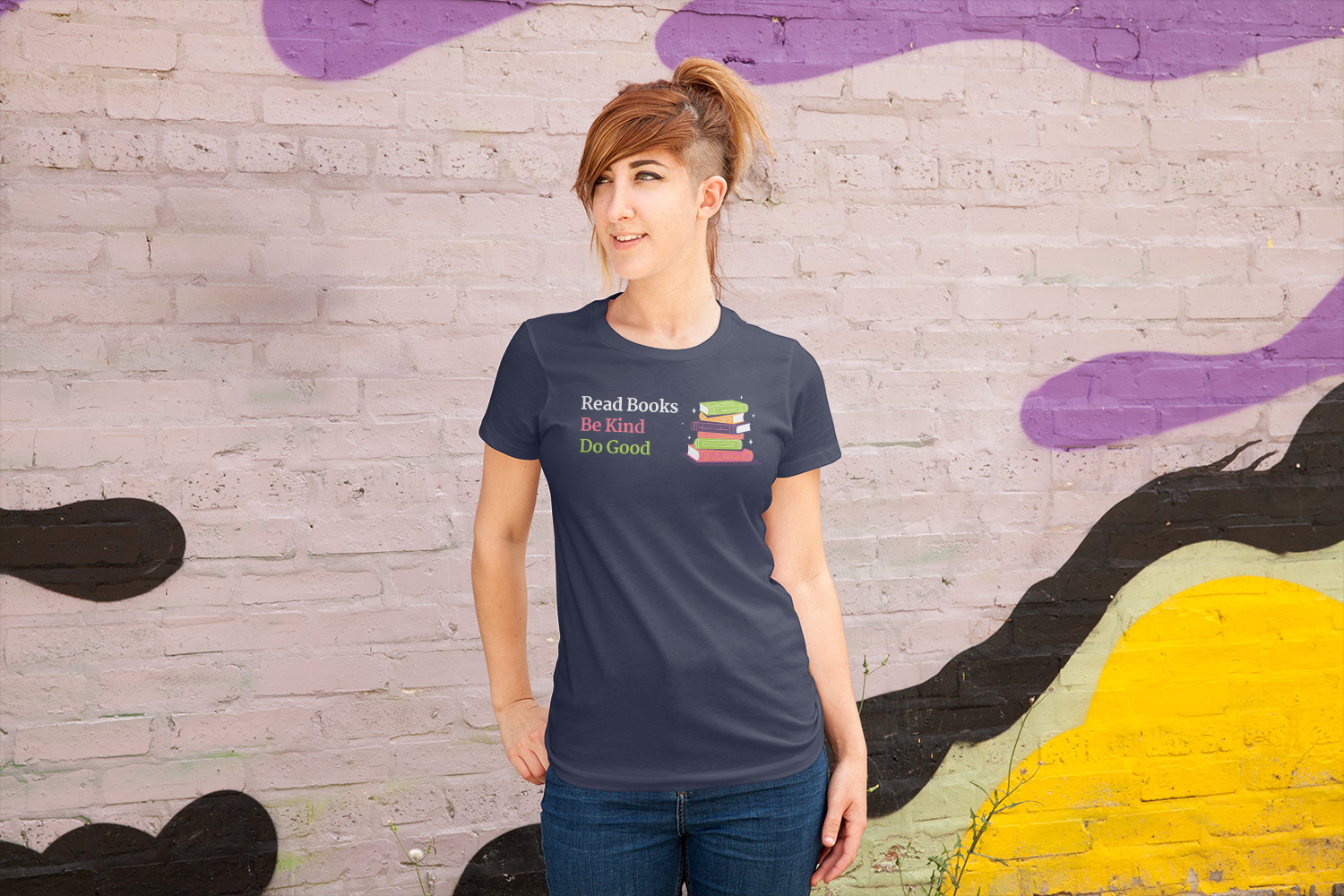 Person modeling Booktrovert Collection t-shirts