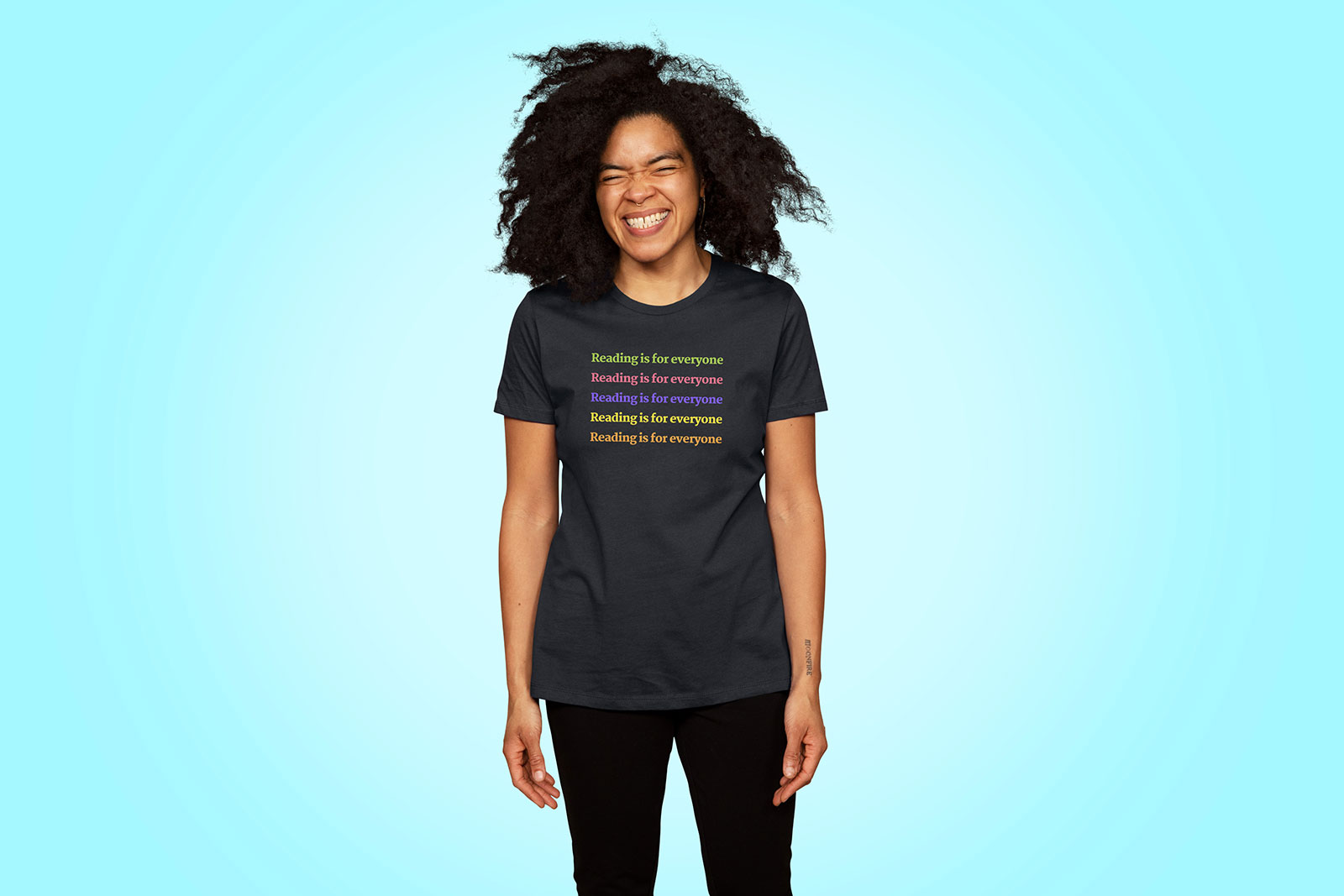 Person modeling Booktrovert Collection t-shirts