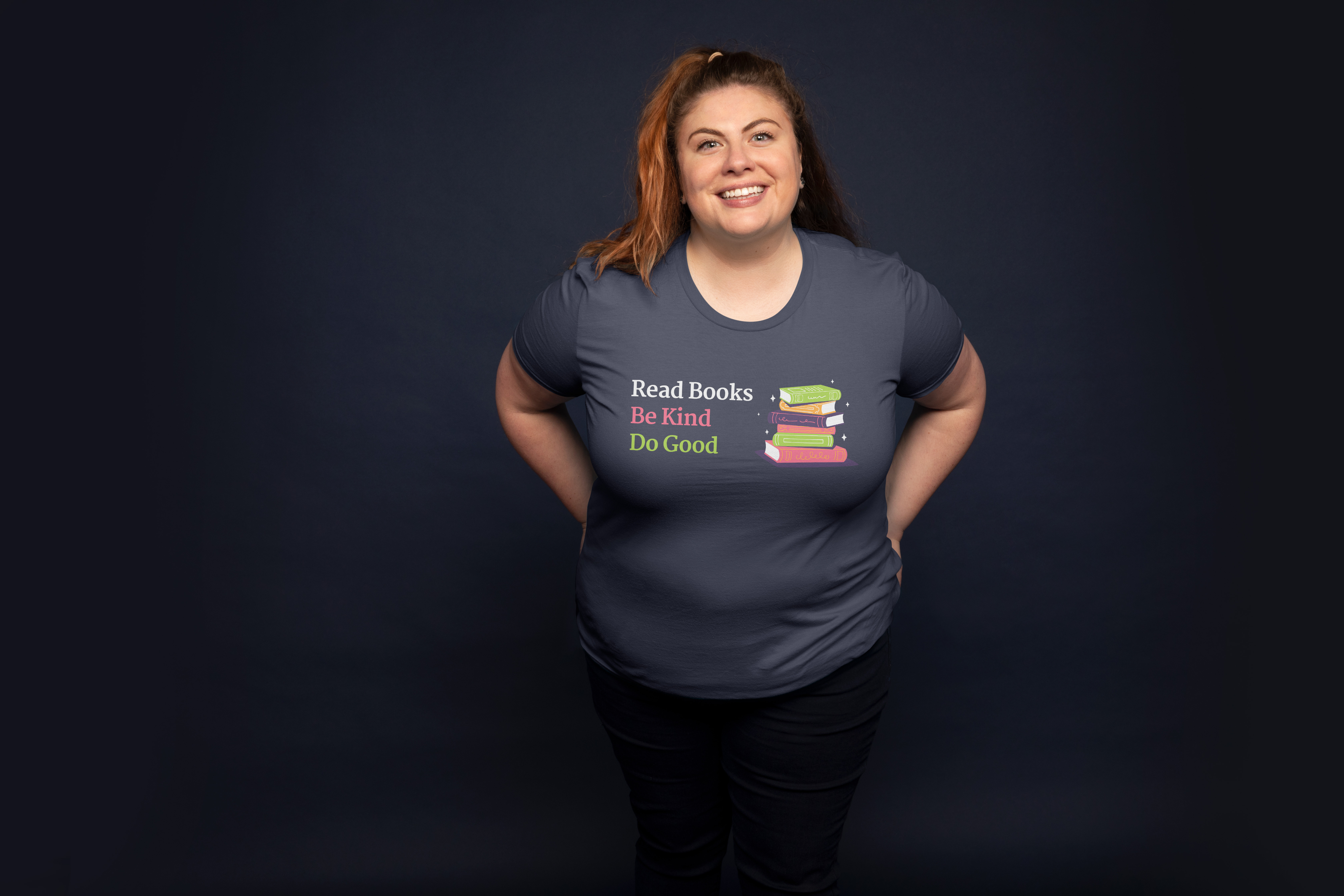 Person modeling Booktrovert Collection t-shirts