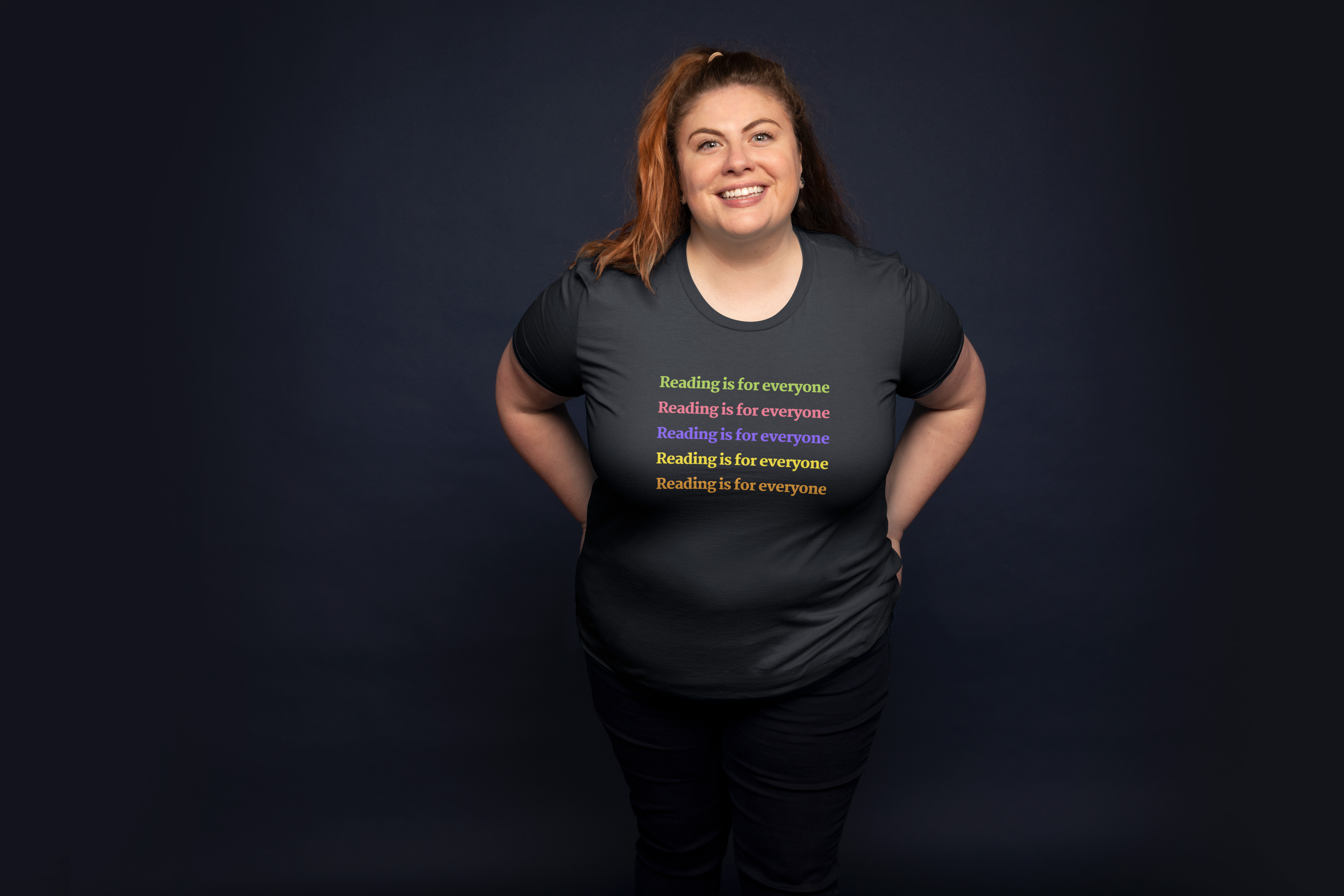 Person modeling Booktrovert Collection t-shirts